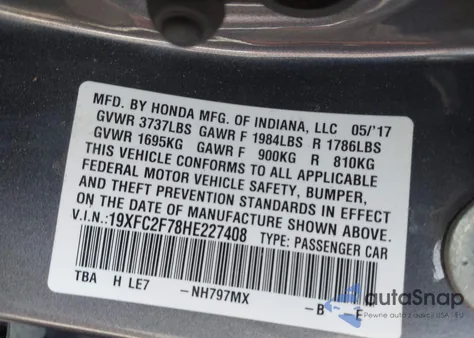 2017 Honda Civic Ex из США, поврежденный, VIN 19XFC2F78HE227408